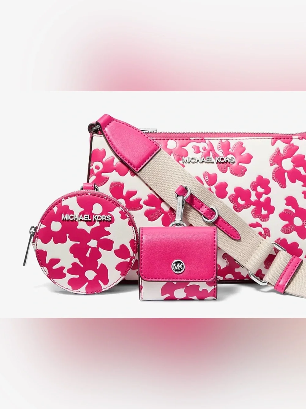 Michael Kors Dragonfruit Floral Print Crossbody Bag Coin Bag& Apple AirPods Case